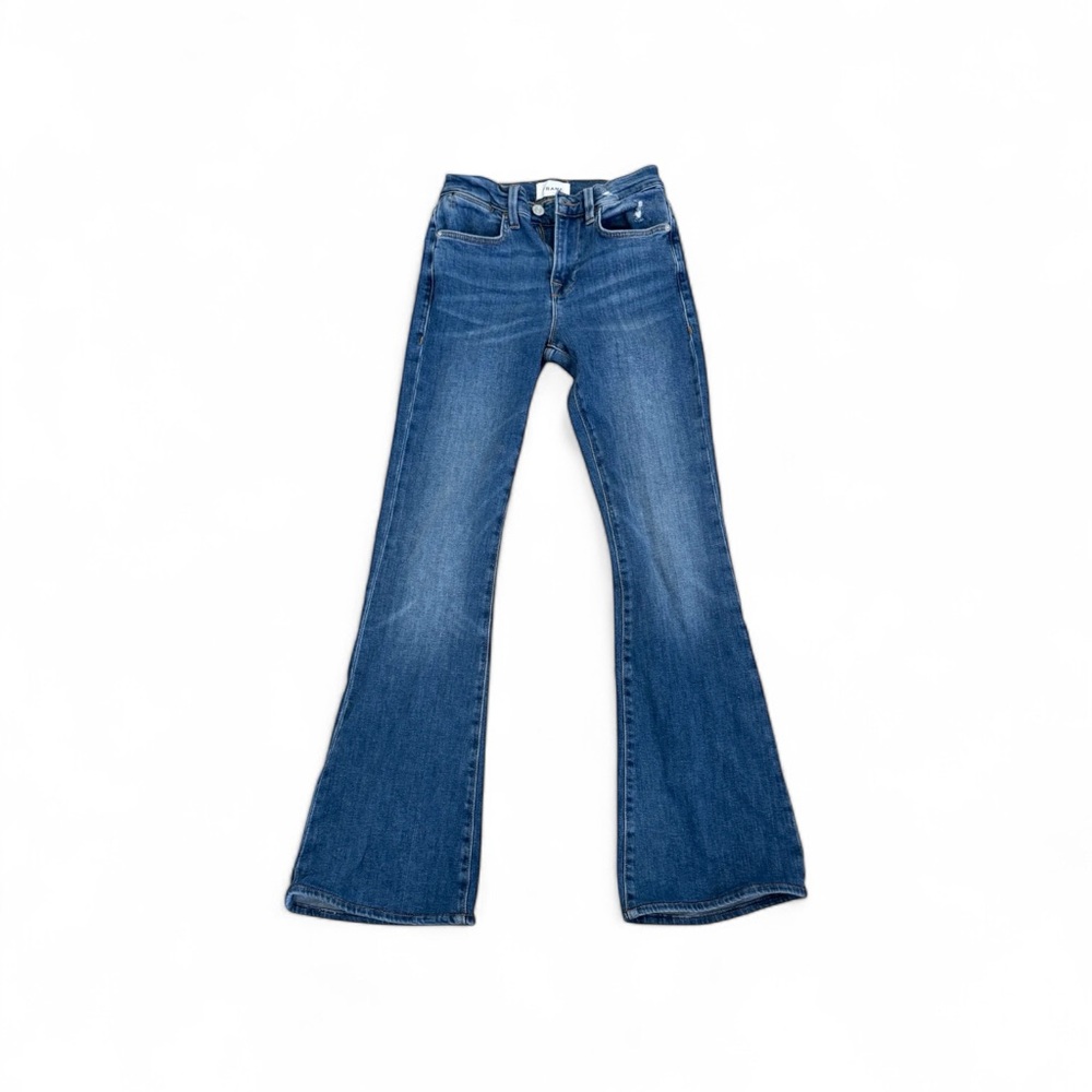 Frame Le High Flare high-rise jeans in a blue wash stretch denim size 26